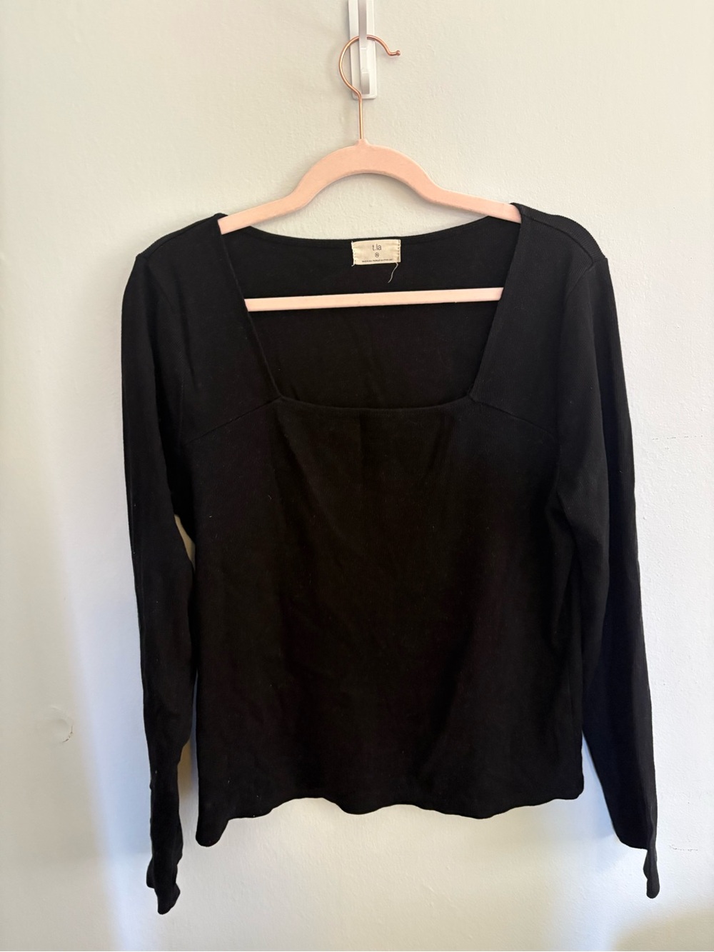 T.La Black Square Neck Long Sleeve Tee